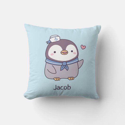 かわいいペンギンの水兵さんの子供部屋のインテリア クッション (正面)
