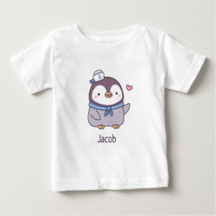 かわいいペンギンの水兵クルー 名前入り ベビーTシャツ