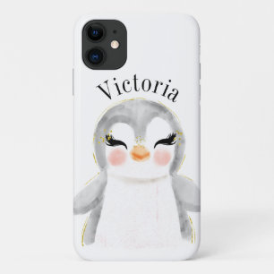 かわいいペンギンの水彩名モダン iPhone 11 ケース