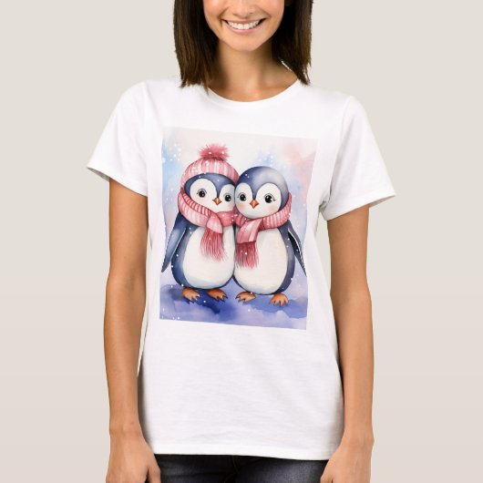 かわいいペンギンの水彩愛好家 Tシャツ (正面)