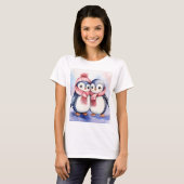 かわいいペンギンの水彩愛好家 Tシャツ (正面フル)