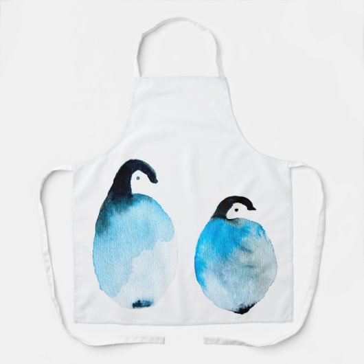 かわいいペンギンの水彩画 エプロン (正面)