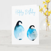 かわいいペンギンの水彩画 カード (黄色い花)