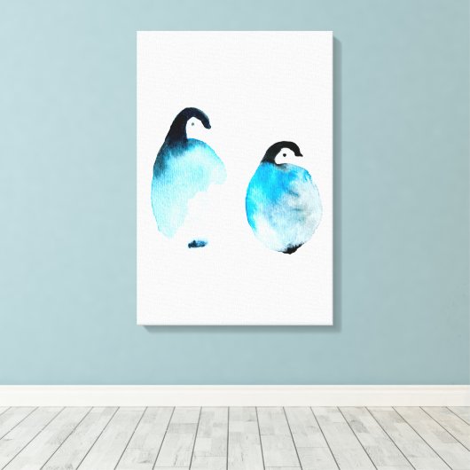 かわいいペンギンの水彩画 キャンバスプリント (インサイチュ (ウッドフロア))