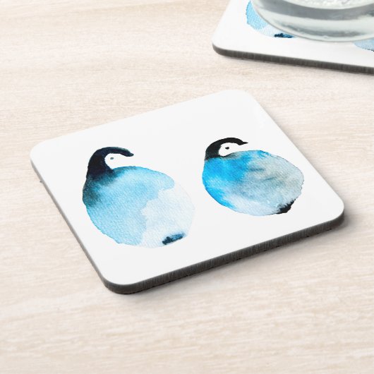 かわいいペンギンの水彩画 コースター (左側)