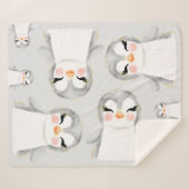 かわいいペンギンの水彩画 シェルパブランケット (正面(横))