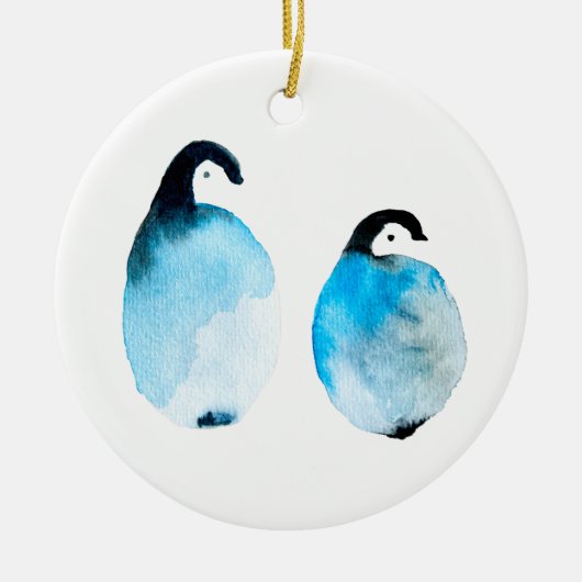 かわいいペンギンの水彩画 セラミックオーナメント (正面)