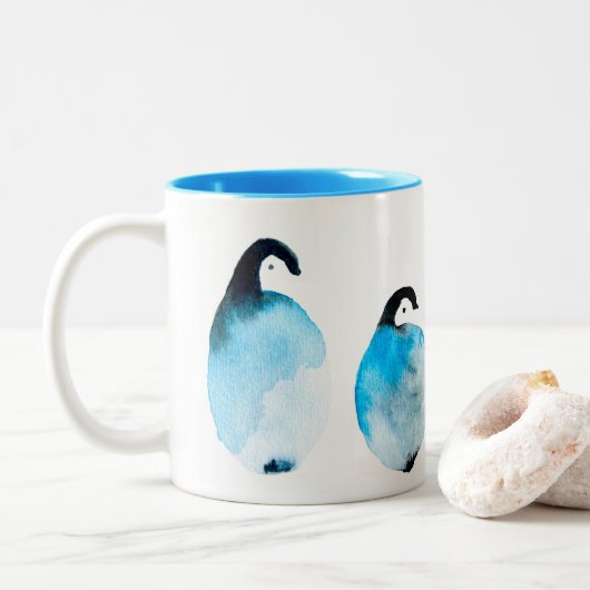 かわいいペンギンの水彩画 ツートーンマグカップ (ドーナツ)