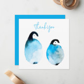 かわいいペンギンの水彩画 ノートカード (正面/裏面インサイチュ)