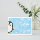 かわいいペンギンの水彩画 ブルー ポストカード (スタンド正面)
