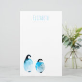 かわいいペンギンの水彩画 便箋 (スタンド正面)