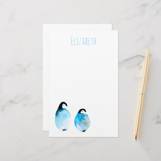 かわいいペンギンの水彩画 便箋 (正面/裏面インサイチュ)
