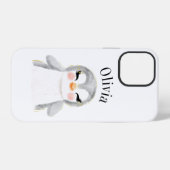かわいいペンギンの水彩画 名前入り モダン iPhoneケース (裏面横)