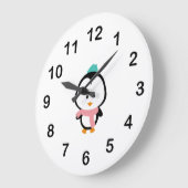 かわいいペンギンの漫画 ラージ壁時計 (傾斜)