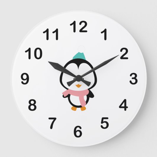 かわいいペンギンの漫画 ラージ壁時計 (正面)