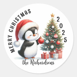 かわいいペンギンの現代的なカスタム メリークリスマス ラウンドシール