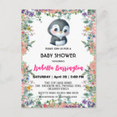 かわいいペンギンの甘いカラフルの花の赤ちゃんシャワーキッド ポストカード (正面)