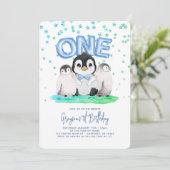 かわいいペンギンの男の子 初誕生日 招待状 (スタンド正面)
