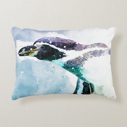 かわいいペンギンの白黒の水色名 アクセントクッション (正面)