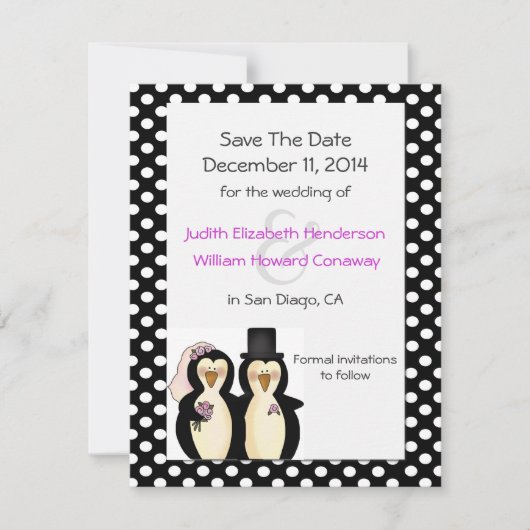 かわいいペンギンの結婚式 Save the Date 発表 セーブザデート (正面)