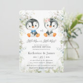 かわいいペンギンの緑の性別が赤ちゃんのシャワーを公開 招待状 (スタンド正面)