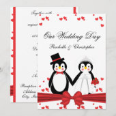 かわいいペンギンの花嫁と新郎の結婚式招待状 招待状 (正面/裏面)