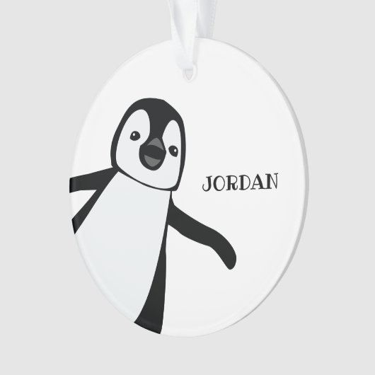 かわいいペンギンの覗き白黒 パーソナライズされた オーナメント (正面)
