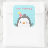 かわいいペンギンの誕生日パーティーのシール スクエアシール (バッグ)