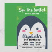 かわいいペンギンの誕生日パーティーの招待状 招待状 (正面/裏面)
