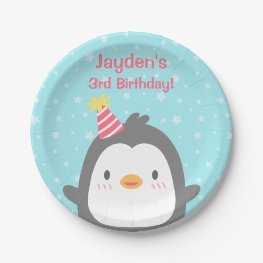 かわいいペンギンの誕生日パーティーグッズ ペーパープレート (正面)