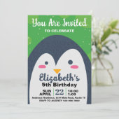 かわいいペンギンの誕生日パーティー招待状 招待状 (スタンド正面)