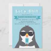 かわいいペンギンの誕生日パーティー招待状 Let's Chill 招待状 (正面)