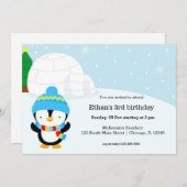 かわいいペンギンの誕生日パーティー 招待状 (正面/裏面)