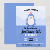 かわいいペンギンの誕生日パーティー 招待状 (正面/裏面)