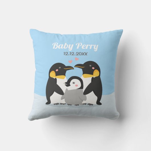 かわいいペンギンの赤ちゃんと家族のベビー寝室 クッション (裏面)