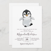 かわいいペンギンの赤ちゃんシャワー 招待状 (正面/裏面)