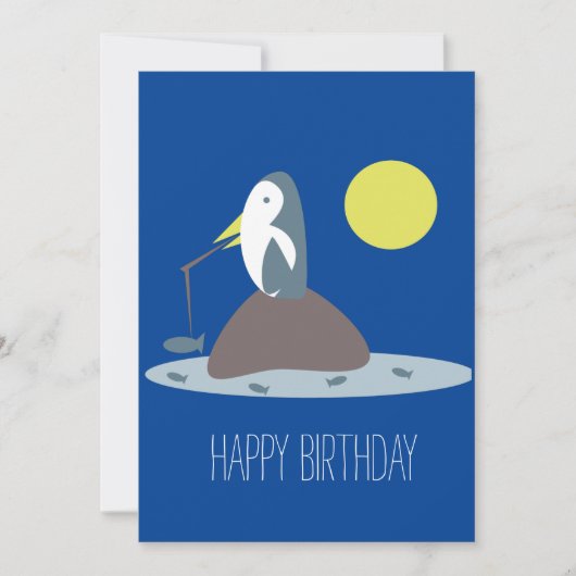 かわいいペンギンの釣り 誕生日パーティー カード (正面)