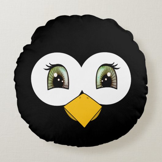 かわいいペンギンの顔 ラウンドクッション (正面)