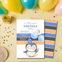 かわいいペンギンの風船の男の子の誕生日