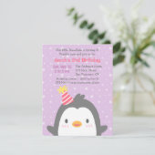 かわいいペンギンの12月パープル誕生日パーティー 招待状 (スタンド正面)
