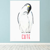 かわいいペンギンのTシャツの家族 キャンバスプリント (インサイチュ (ウッドフロア))