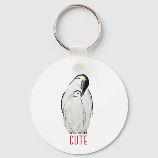 かわいいペンギンのTシャツの家族 キーホルダー (正面)