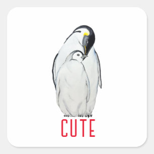 かわいいペンギンのTシャツの家族 スクエアシール