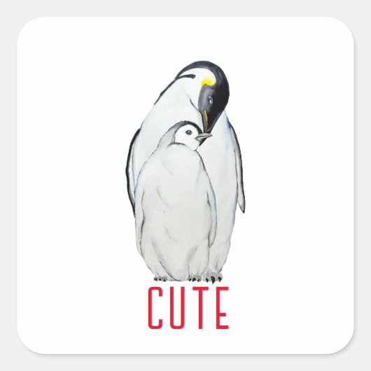 かわいいペンギンのTシャツの家族 スクエアシール (正面)