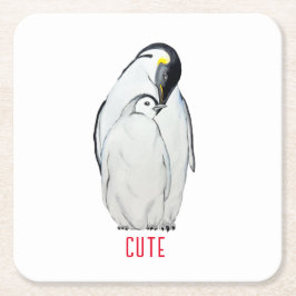 かわいいペンギンのTシャツの家族 スクエアペーパーコースター