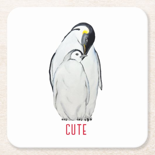 かわいいペンギンのTシャツの家族 スクエアペーパーコースター (正面)