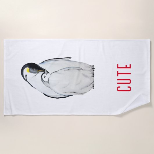 かわいいペンギンのTシャツの家族 ビーチタオル (正面)