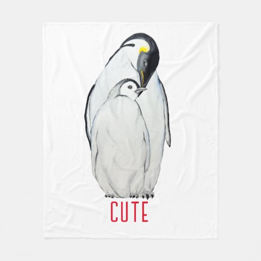 かわいいペンギンのTシャツの家族 フリースブランケット (正面)