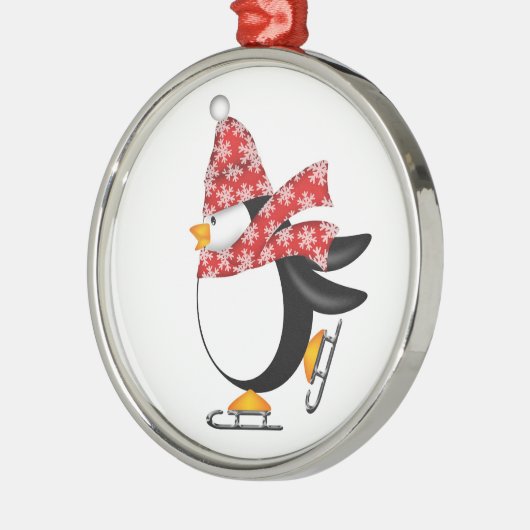 かわいいペンギンはオーナメントアイススケートします メタルオーナメント (左)