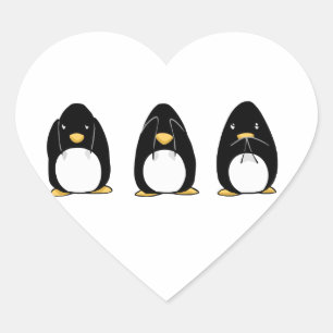 かわいいペンギンは悪を聞いてはいけないことを話すためにことを見ます ハートシール